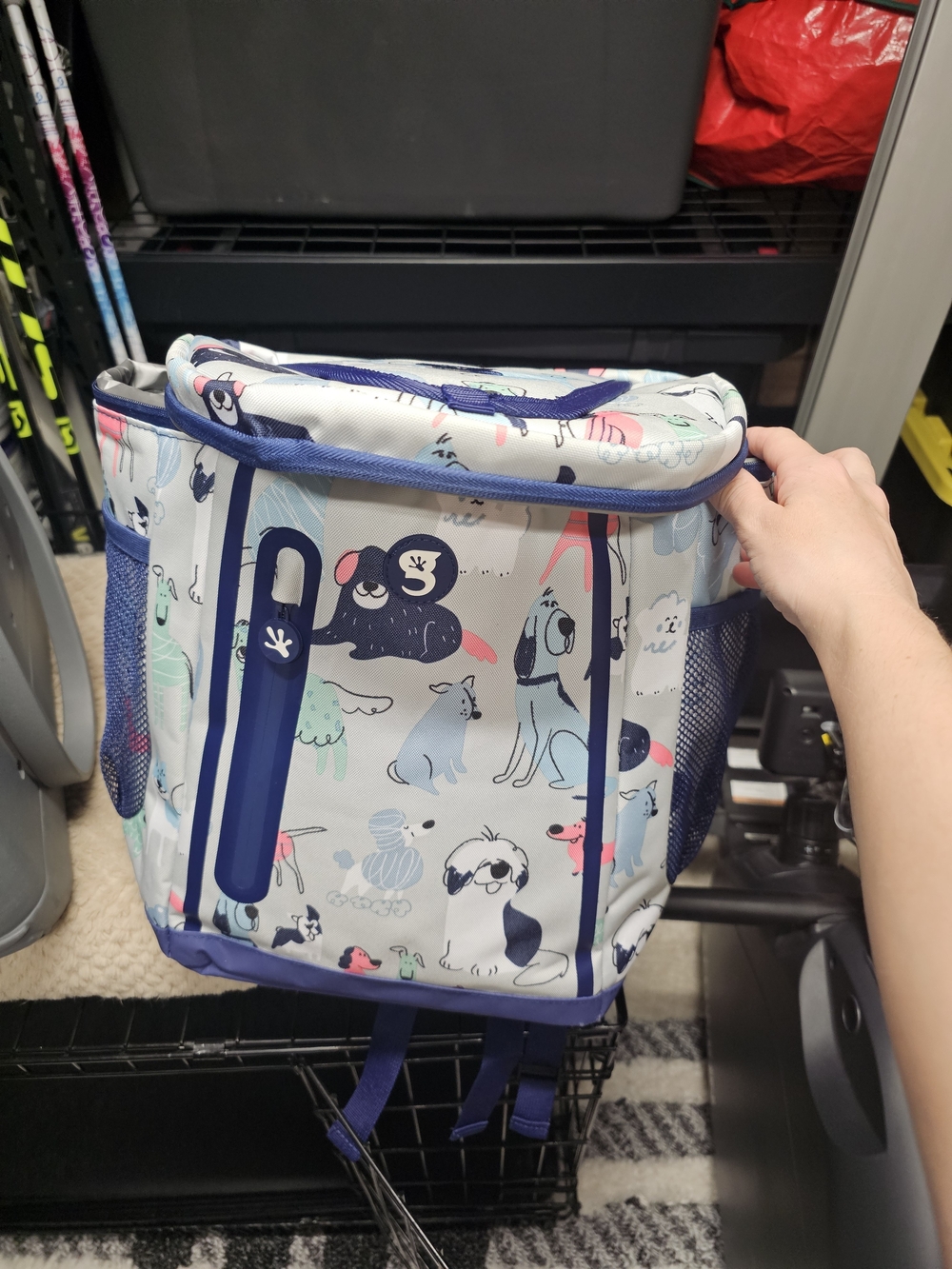 Cute Dog Print Backpack Cooler - Light Blue with Navy Trim